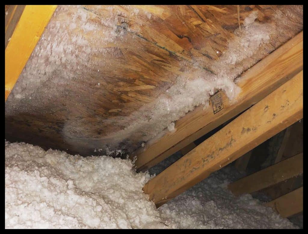 Frost build-up was found in this home built in 2017 during an attic inspection after the homeowner found water in a upstairs light fixture.